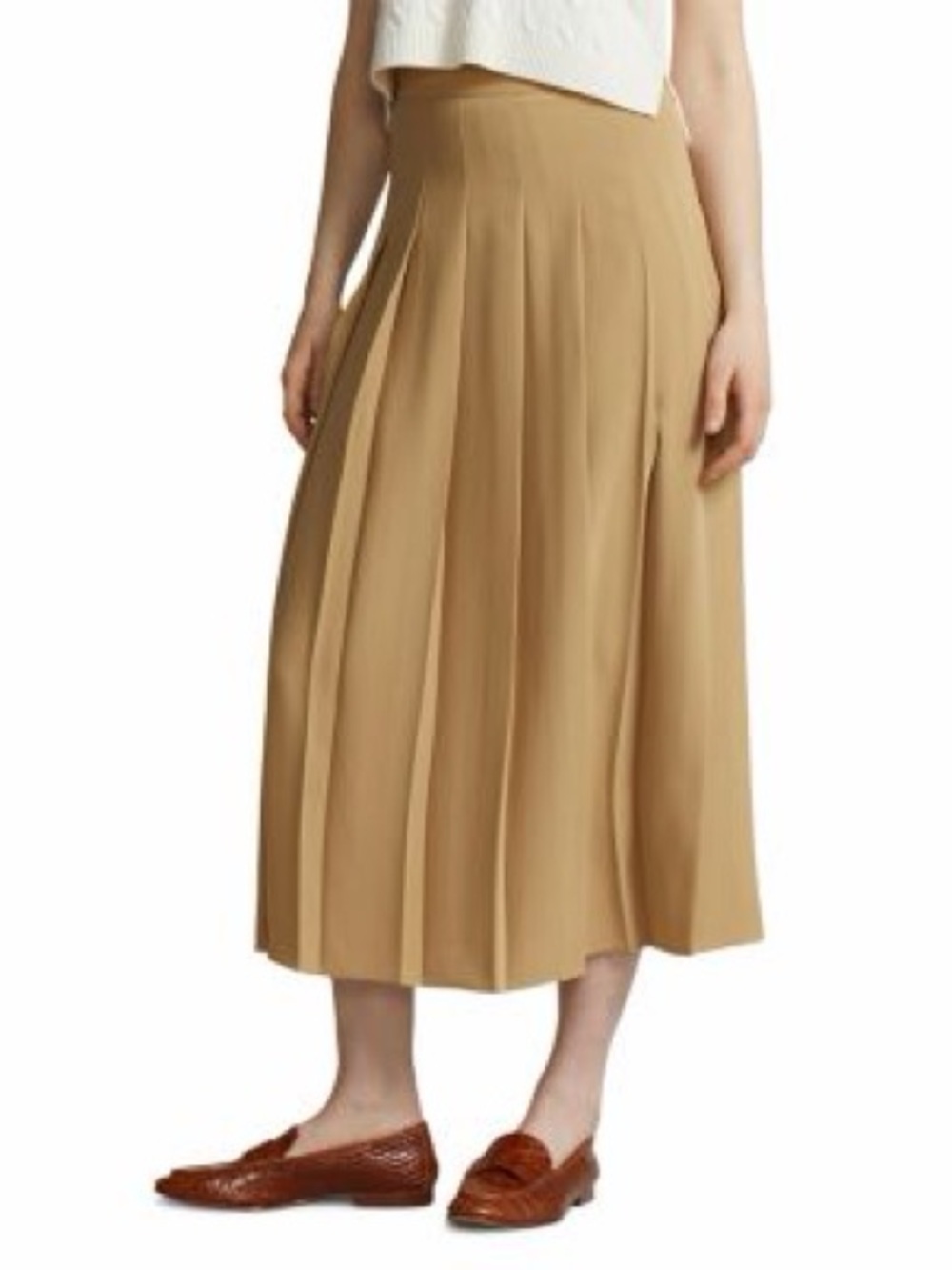 Polo by Ralph Lauren Pleated Midi Kahki Skirt